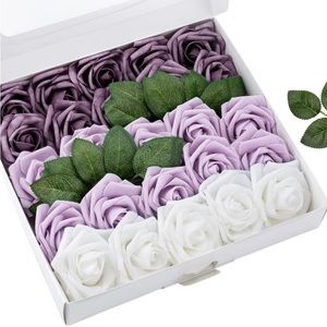 25 Count Purple Shades Roses Wedding Bouquet Flowers Centerpiece Lavender White
